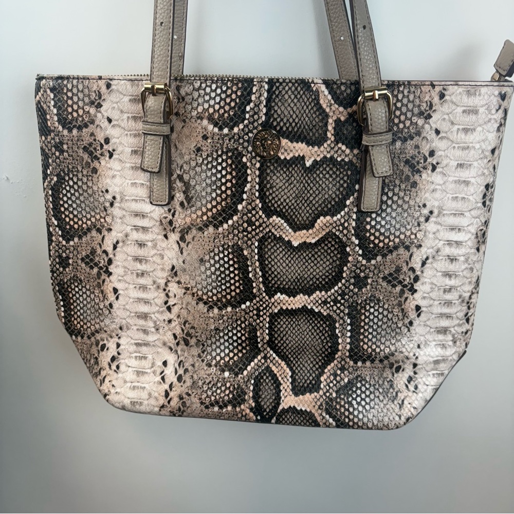 Anne Klein faux snakeskin handbag.
